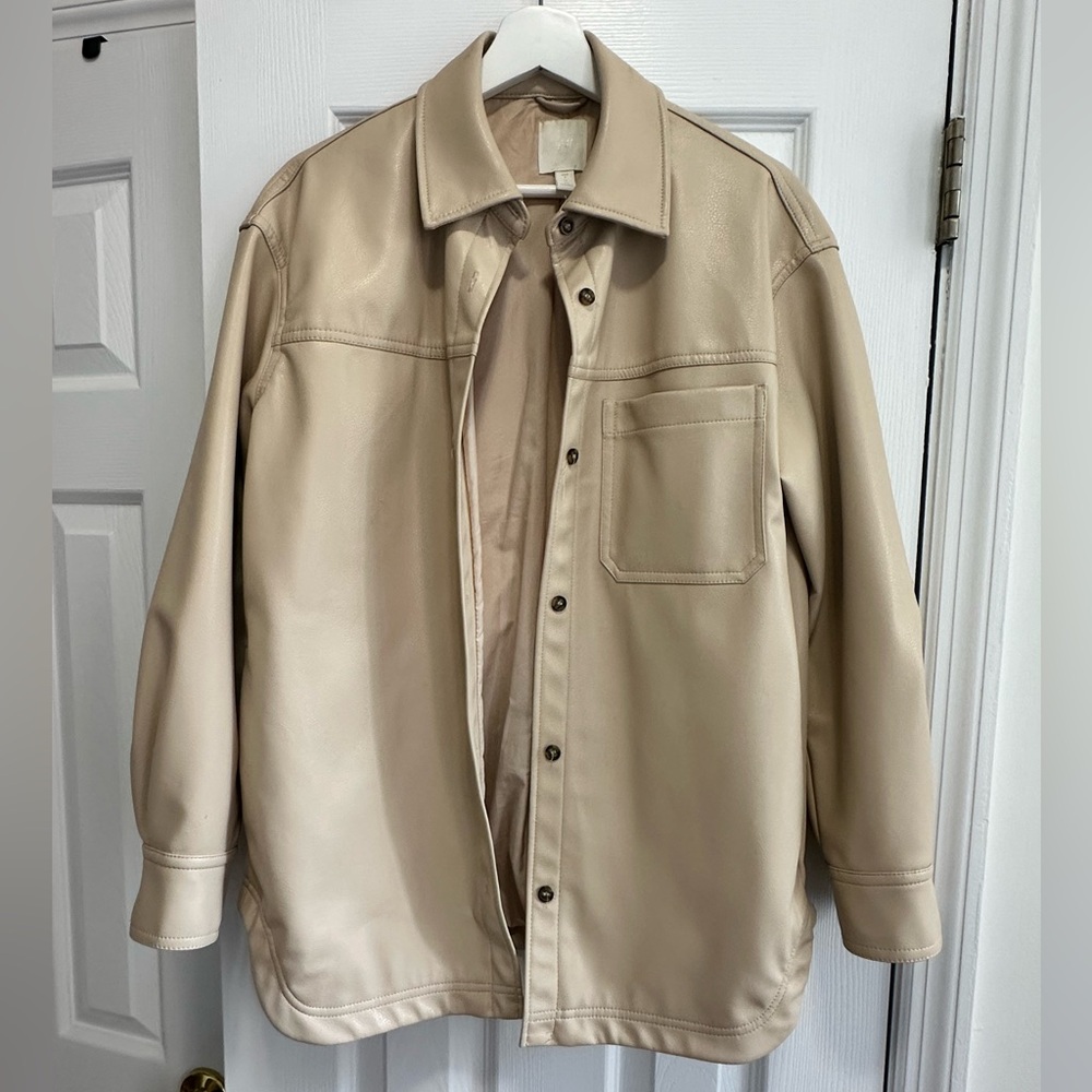 Faux leather shirt jacket
